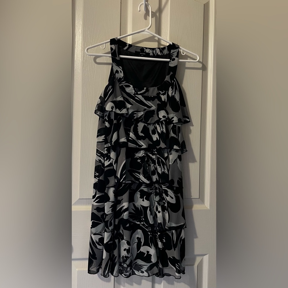 Majora Black & Grey Floral Pattern Frilly Dress